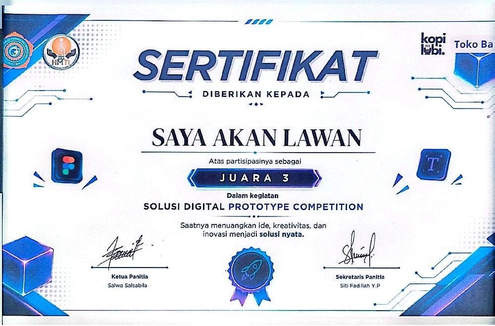 3rd Place UI/UX Digital Solution Competition Certificate